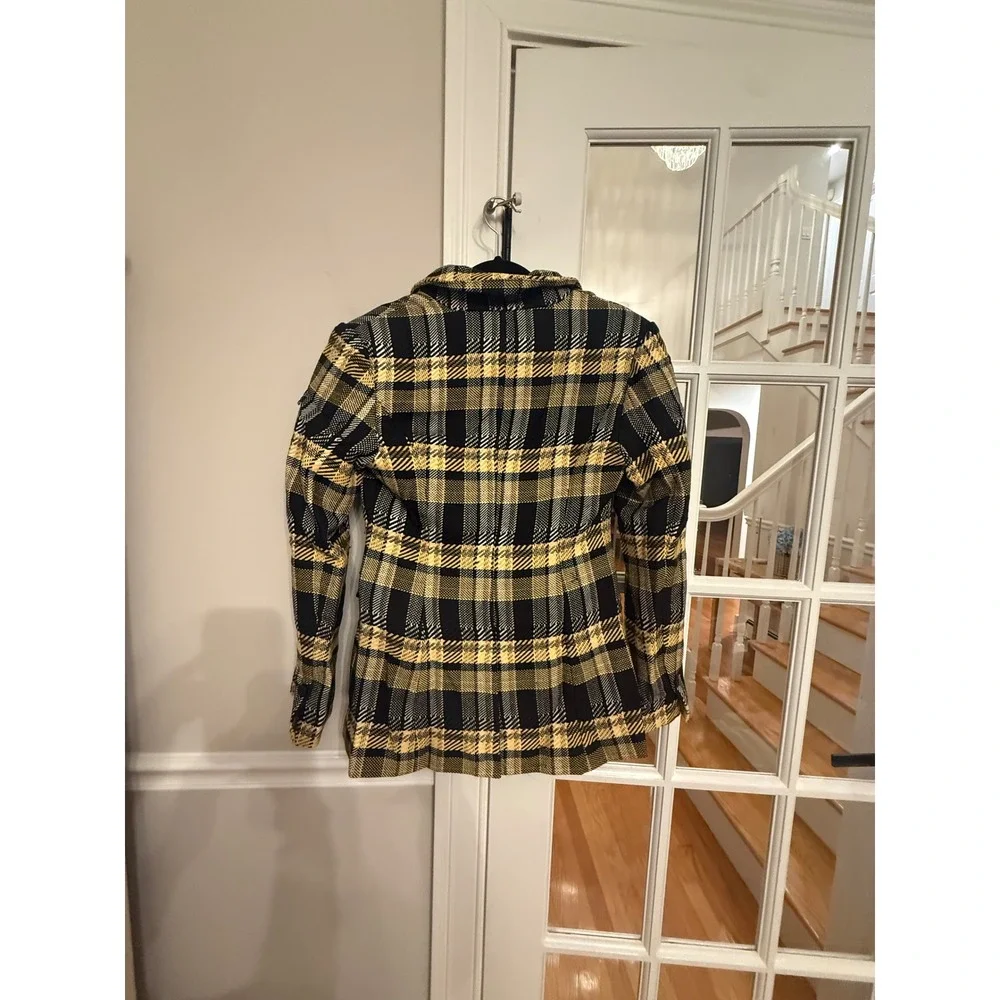 Grey Lab Plaid Blazer and Mini Skirt Set Yellow Black RS306K Womens Medium